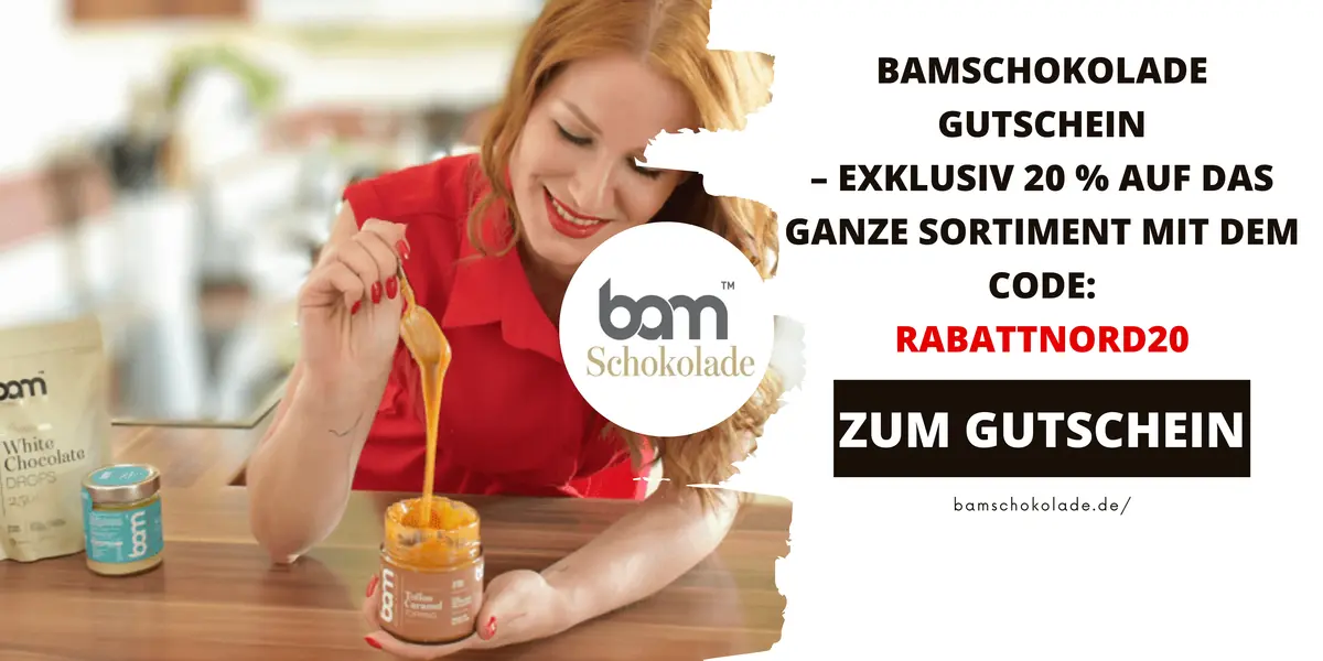 BAM Schokolade Gutschein mit Schokoladenprodukten – exklusiv 20 % Rabatt auf das gesamte Sortiment mit dem Gutscheincode RABATTNORD20.