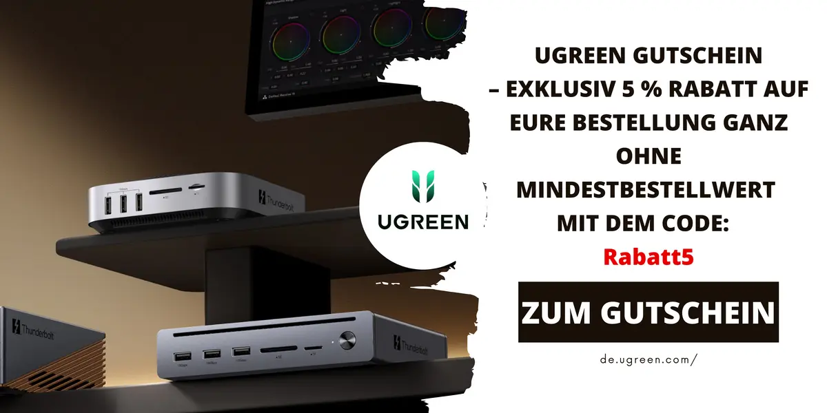 UGREEN Gutschein mit UGREEN NAS- und Technikprodukten – 5 % Rabatt auf die Bestellung ohne Mindestbestellwert mit dem Code Rabatt5.