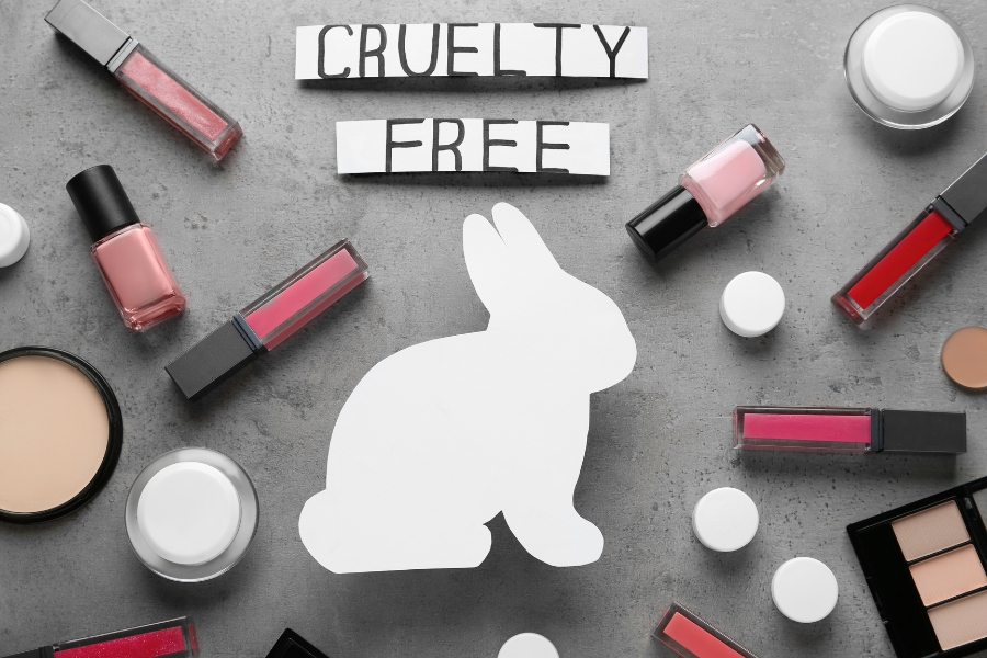 Nachhaltig Einkaufen: Onlineshopping im Einklang mit dem veganen Lifestyle 🌱 15 Schminkutensilien vor grauen Hintergrund, Kanienchen, Cruelty Free