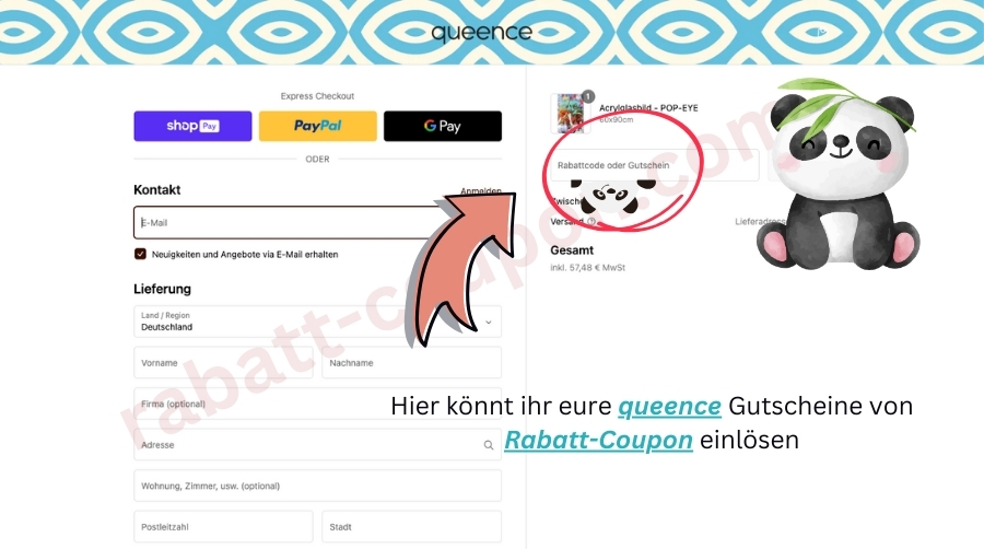 Im Warenkorb könnt ihr den queence von Rabatt-Coupon einlösen.