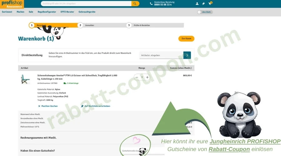 Das Bild zeigt den Warenkorb eines Online-Shops, in dem der Artikel 