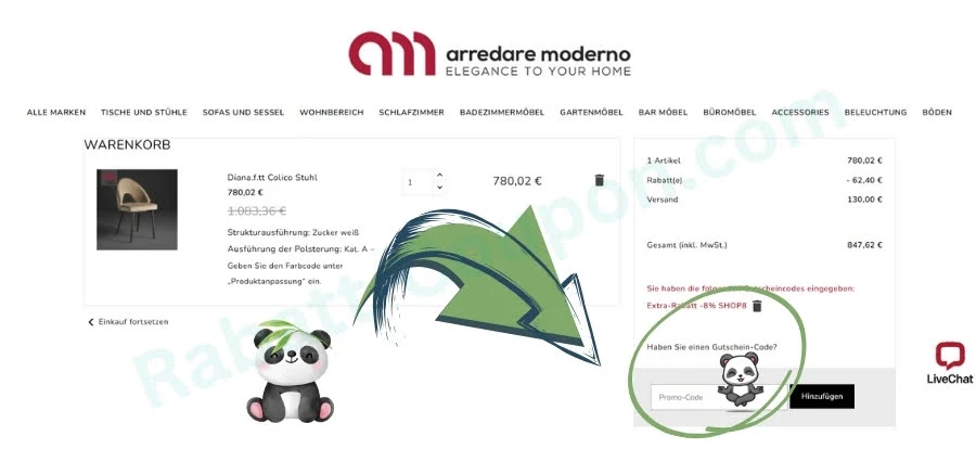 arredare moderno Screenshot Warenkorb