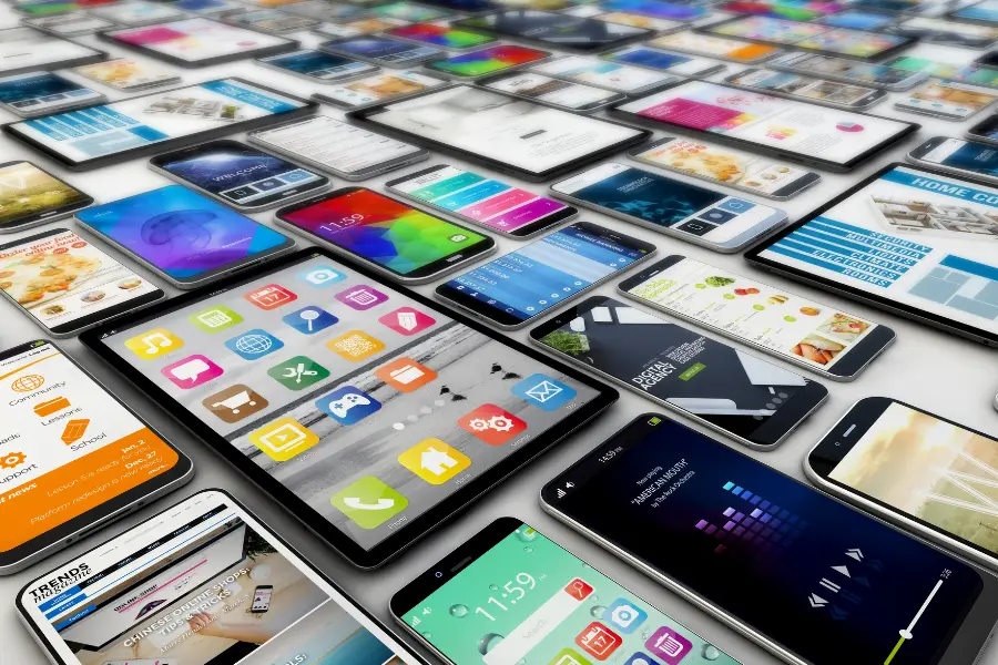 Lebara startet mit eSIM – Ich hab's ausprobiert und war überrascht, wie einfach das ist 14 Vielfältige moderne Smartphones mit unterschiedlichen Benutzeroberflächen und Apps, symbolisieren die breite Gerätekompatibilität der Lebara eSIM.