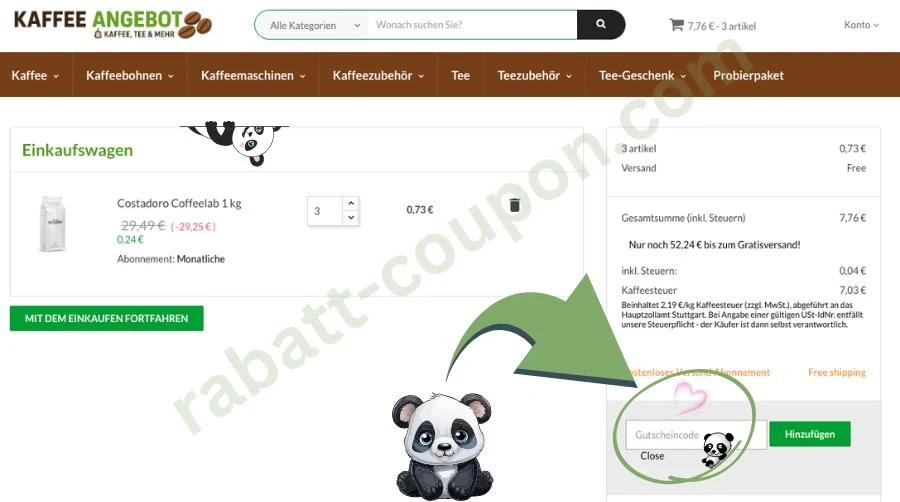Kaffee Angebot Screenshot